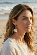18k Gold, Pearl and White Shell Dangle Earrings