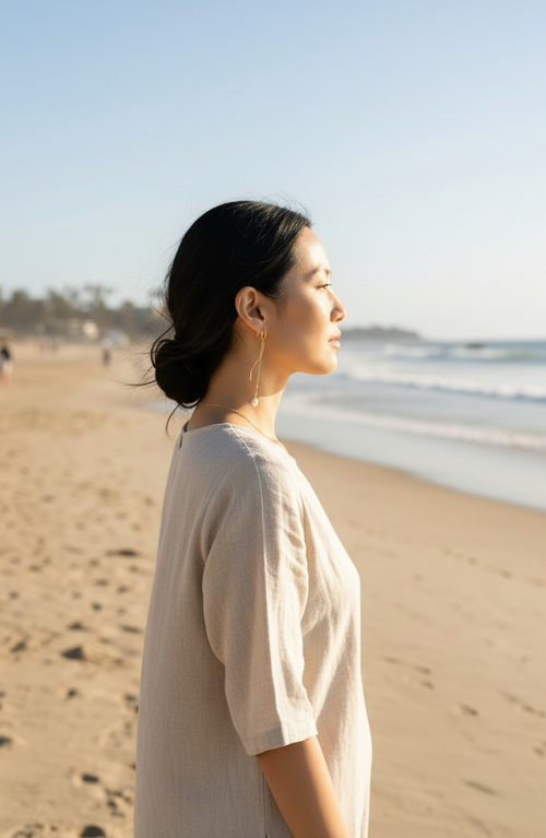 18k Gold Pearl Satellite Chain Earrings