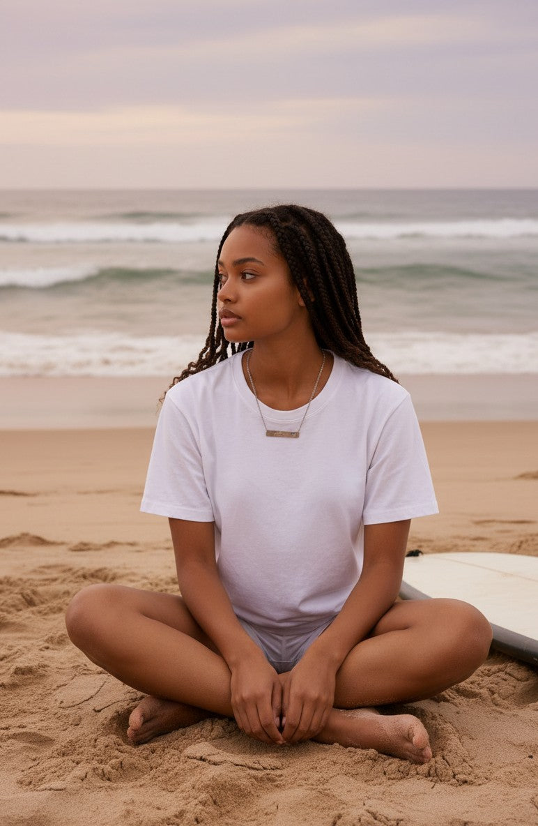 Silver Heart Cutout Borahae Engraved Bar Necklace BTS Inspired