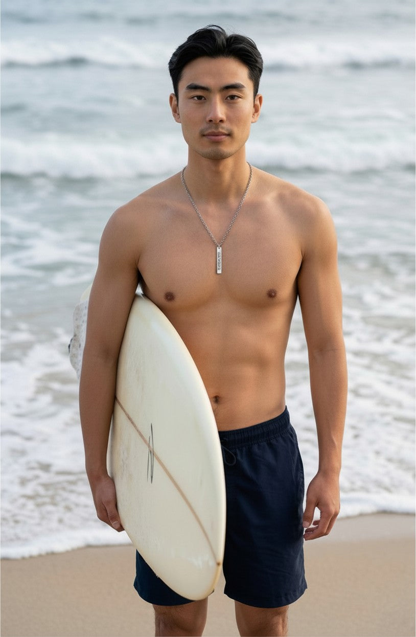 Engraved Silver Apobangpo BTS Vertical Bar Necklace