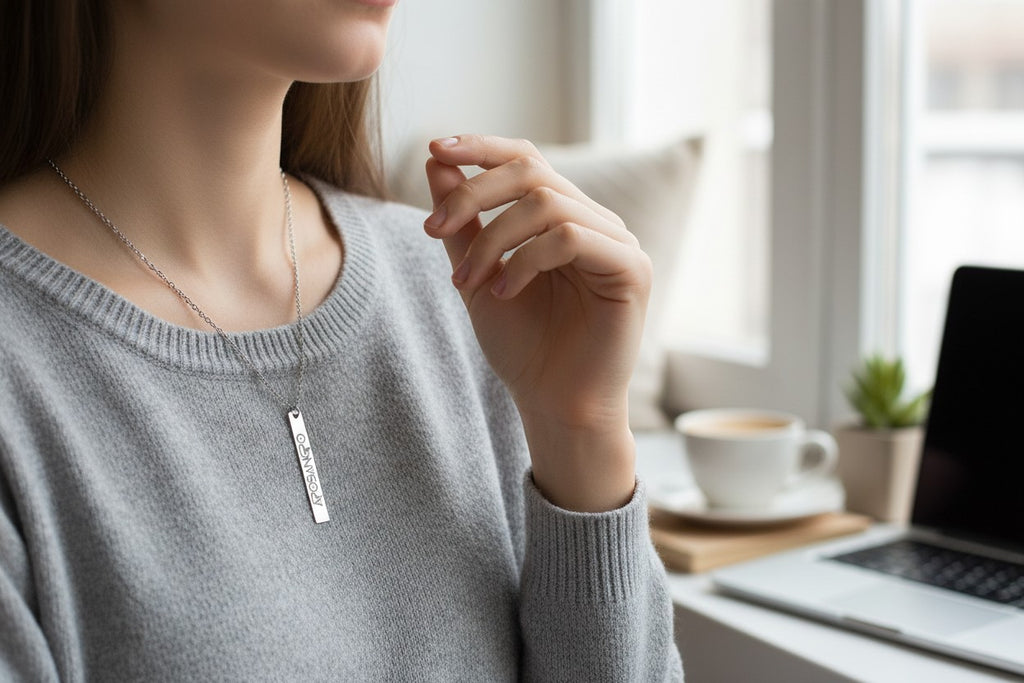 Engraved Silver Apobangpo Vertical Bar Necklace