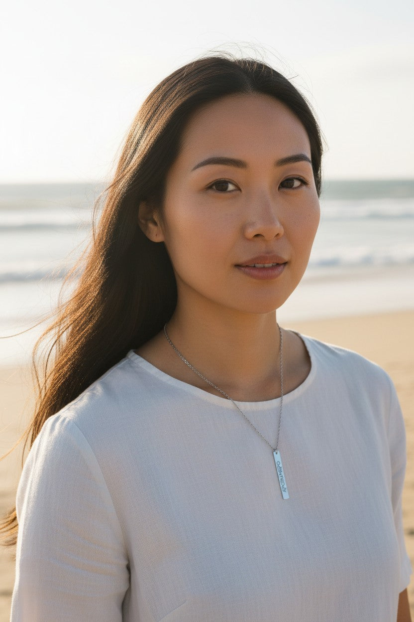 Engraved Silver Apobangpo BTS Vertical Bar Necklace