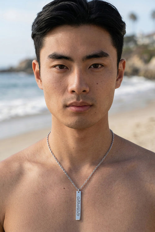 Engraved Silver Apobangpo BTS Vertical Bar Necklace